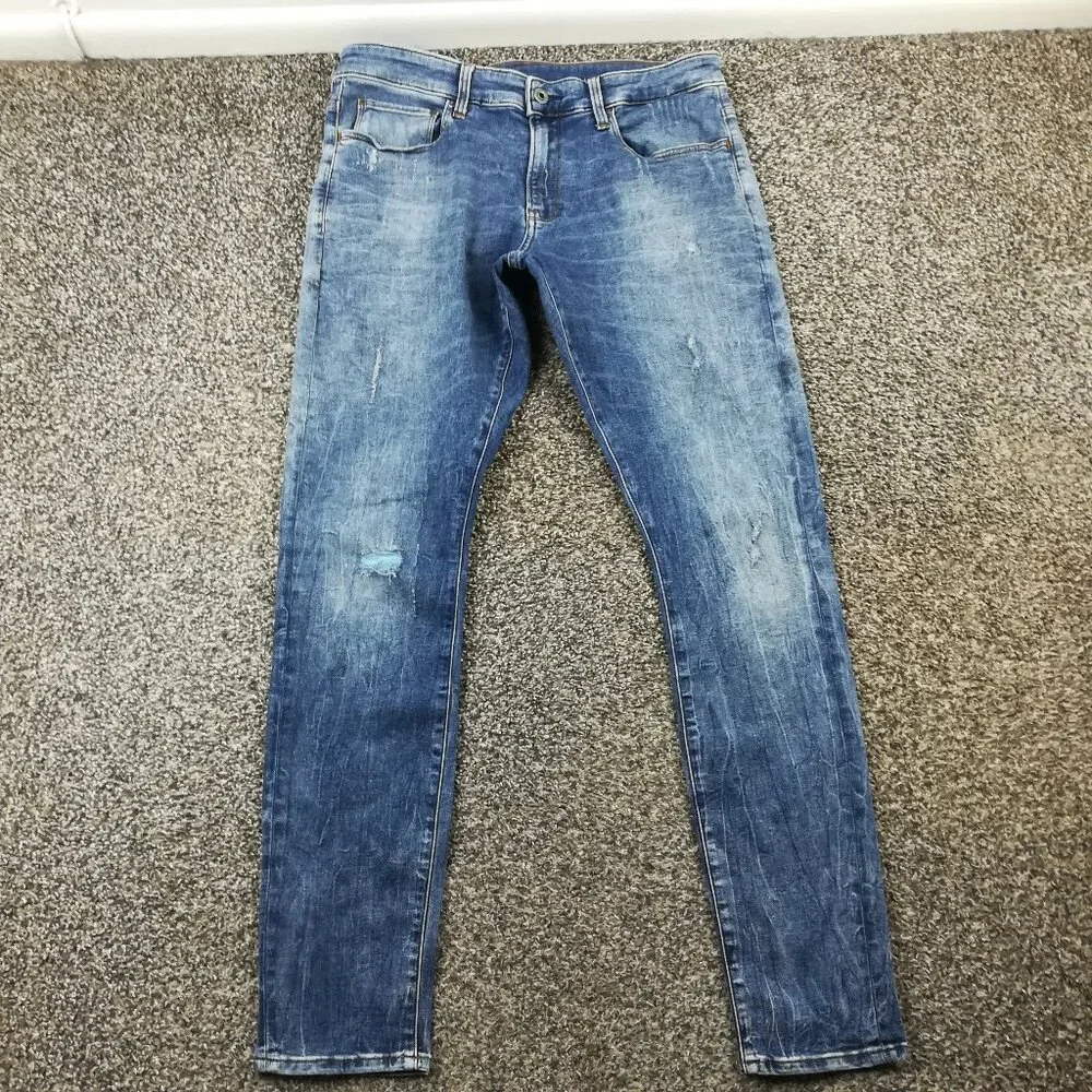 G-Star Raw Jeans 3301 Skinny Deconstructed Distressed Western Blue 33x32 $140